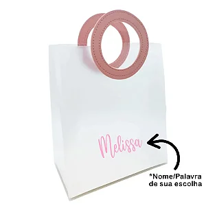 Sacola PVC com Alça Redonda de Couro Rosa Personalizada com Nome - 22,5x20x10cm - 1 unidade - Rizzo Personalizado
