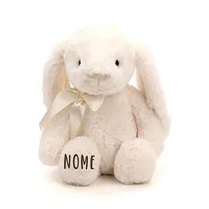 Coelho de Pelúcia Branco com Laço Personalizado - 31cm  - 1 unidade - Rizzo Personalizado