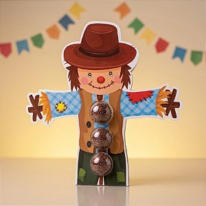 Porta Brigareiro 3 Cavidades Com Blister - Festa Junina Espantalho - 22,5x2,5x23,5cm - 1 unidade - Decora Doces - Rizzo