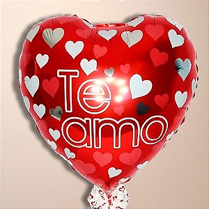 Balão De Festa Metalizado De Coração 18" 45cm - Te Amo - 50 unidades - Rizzo - Rizzo