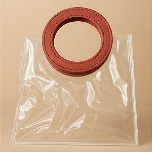 Sacola Transparente PVC com Alça Redonda de Couro Vinho - 15x15x10cm - 1 unidade - Rizzo