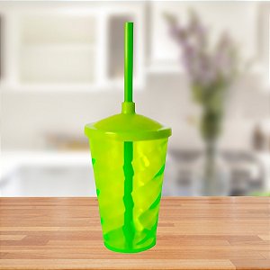 Copo Twister Tampa e Canudo - Cristal Verde Limão - 400ml - 1 unidades - Rizzo