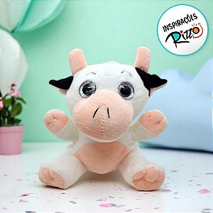 Vaca De Pelúcia - Branca e Rosa - 15,5cm - 1 unidade - Rizzo
