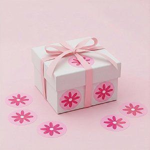 Adesivo Redondo Flor Rosa - 3x3cm - 30 unidades - Stickr - Rizzo