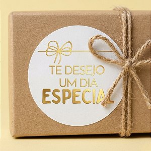 Adesivo "Te Desejo Um Dia Especial" - Ref.2307 - Hot Stamping - 4x4cm - 25 unidades - Stickr - Rizzo