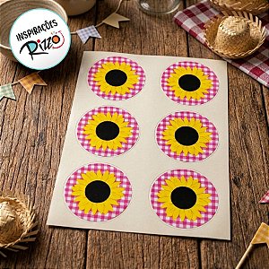 Adesivo Redondo Decorativo Girassol - 3x3cm - 30 unidades - Stickr - Rizzo