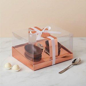 Caixa para 2 Meio Ovos Regulavel com Colher - 22x17x11cm - Rose Metálico - 1 unidade - Cromus - Rizzo