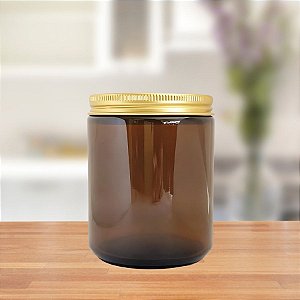 Pote de Vidro Âmbar com Tampa de Alumínio Dourada - 230ml - 1 unidade - Rizzo