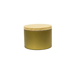 Lata de Metal com Tampa Estampa Madeira - Dourado - 120ml - 6x5cm - 1 unidade - Rizzo