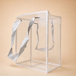 Sacola Transparente PVC Com Borda e Alça de Cordão Branco - 20x15x10cm - 10 unidades - Rizzo