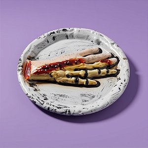 Enfeite Decorativo De Halloween - Bandeja Com Mão Queimada - 29x29cm - 1 unidade - Rizzo