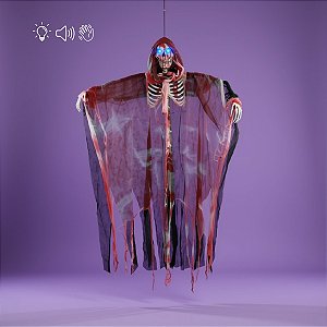 Enfeite Decorativo de Halloween Com Som Luz e Movimento - Esqueleto Brian - 1,57m - 1 unidade - Cromus - Rizzo