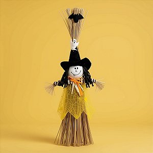 Enfeite Decorativo De Halloween - Vassoura De Bruxa Amarela - 60x25cm - 1 unidade - Rizzo