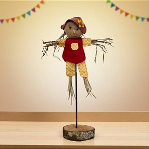 Enfeite Decorativo de Festa Junina Espantalha Cangaço com Base Rústica - Marrom - 35cm - 1 unidades - Rizzo