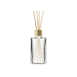 Frasco De Vidro Retangular Difusor Com Tampa Difusora e Varetas - Dourada - 5x13cm - 250ml - 1 unidade - Rizzo