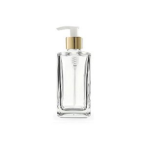 Frasco De Vidro Retangular Saboneteira Com Válvula Bico De Pato - Dourada - 5x13cm - 250ml - 1 unidade - Rizzo