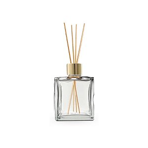 Frasco De Vidro Cubo Difusor Com Tampa Difusora e Varetas - Dourada - 7x10cm - 250ml - 1 unidade - Rizzo