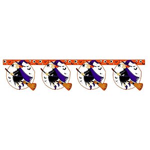 Bandeira Decorativa De Halloween - Bruxa Laranja - 3 Metros - 1 unidade - Rizzo