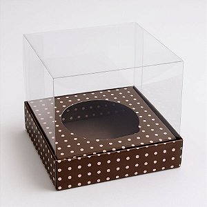 Caixa Mini Bolo G (8cm x 8cm x 8cm) Marrom Com Bolinha Rosa - 10 unidades - Assk - Rizzo