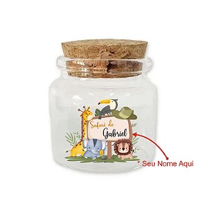 Kit Potinho de Vidro Personalizado de Safari com Tampa de Rolha 50ml - 4,5cm - 24 unidades - Rizzo