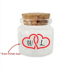 Kit Potinho de Vidro Personalizado de Casamento com Tampa de Rolha 50ml - 4,5cm - 24 unidades - Rizzo