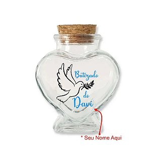 Kit Potinho de Vidro Personalizado Coração de Batizado com Rolha 70ml - 6cm x 7cm - 24 unidades - Rizzo