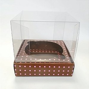 Caixa Mini Bolo M (7x7x7cm) Marrom com Bolinhas Rosa - 10 unidades - Assk - Rizzo