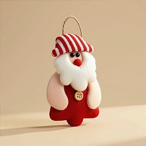 Enfeite Para Pendurar de Natal - Papai Noel Artesanal - Chapéu Listrado Vermelho e Branco - 14,5x8cm - 1 unidade - Rizzo