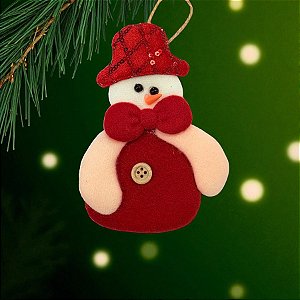 Enfeite Para Pendurar de Natal - Boneco de Neve Artesanal - Gravata Vermelha - 14,5x7cm - 1 unidade - Rizzo