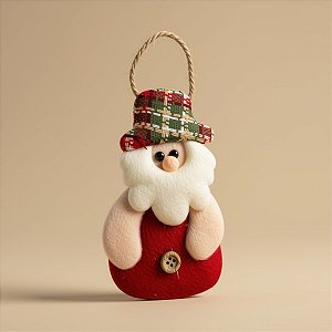 Enfeite Para Pendurar de Natal - Papai Noel Artesanal - Vermelho - 14,5x8cm - 1 unidade - Rizzo