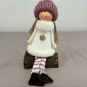Enfeite Decorativo De Natal - Anjo Sentado Branco - 7x13x5cm - 1 unidade - Rizzo
