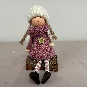 Enfeite Decorativo De Natal - Anjo Sentado Rosa - 7x13x5cm - 1 unidade - Rizzo