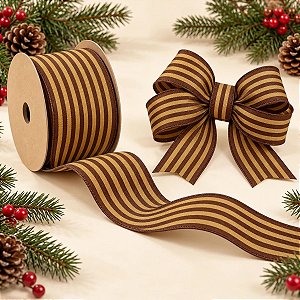Fita Decorativa de Natal Listras - Bege e Marrom - 6,3x9,14cm - 1 unidade - Cromus - Rizzo