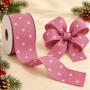 Fita Decorativa de Natal - Poá Rosa - 6,5x914cm - 1 unidade - Rizzo