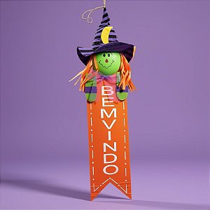 Enfeite de Pendurar de Halloween - Bruxa Laranja - 58x13cm - 1 unidade - Rizzo - Rizzo