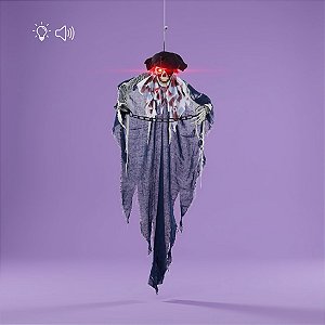Enfeite Decorativo de Halloween Com Luz e Som - Caveira Pirata Elliot - 120cm - 1 unidade - Cromus - Rizzo