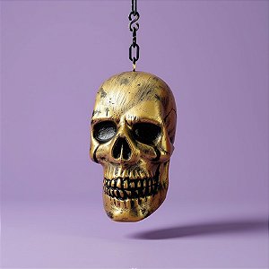 Enfeite Decorativo Halloween - Caveira Corrente Dourada - 1 unidade - Rizzo