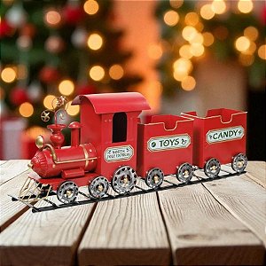 Trem Decorativo De Natal - Vermelho e Dourado - 75x29cm - 1 unidade - Cromus - Rizzo