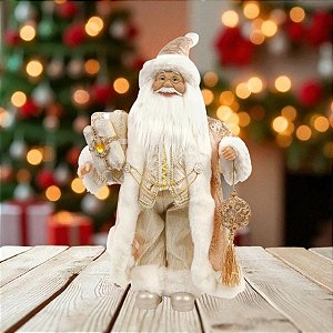 Papai Noel Decorativo - Com Ornamento - Rosé Gold - 45x35x10cm - 1 unidade - Cromus - Rizzo