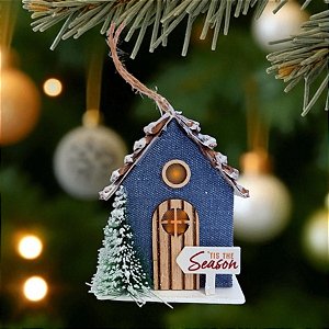 Casinha Decorativa de Natal - Azul - 12cm - 1 unidade - Rizzo
