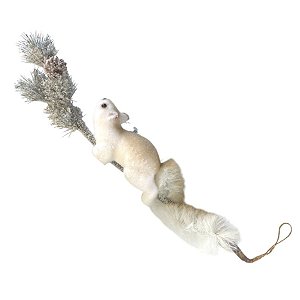 Galho Decorativo com Esquilo - Branco - 55cm - 1 unidade - Rizzo