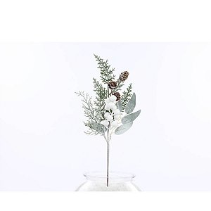 Galho Decorativo - Nevado com Frutinhas Brancas e Mini Pinhas - 40cm - 1 unidade - Cromus - Rizzo
