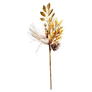 Galho Decorativo - Frutinhas e Pinha Dourada - 45cm - 1 unidade - Rizzo