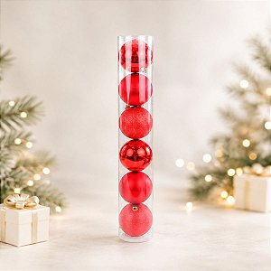 Bola de Natal em Tubo - Vermelho - 5cm - 6 unidades - Cromus - Rizzo