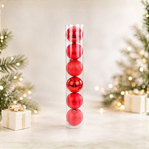 Bola de Natal em Tubo - Vermelho - 4cm - 6 unidades - Cromus - Rizzo