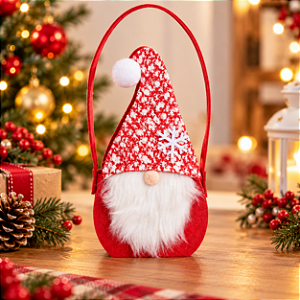 Bolsinha de Natal Kringle - Vermelho/Branco - 22x10cm - 1 unidade - Cromus - Rizzo