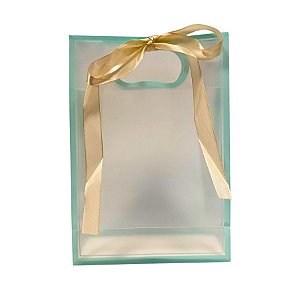 Sacola Transparente PVC com Alça e Fita  - Verde Agua - 26x18x8cm - 1 unidade - Rizzo