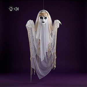 Enfeite Para Pendurar de Halloween Com Luz e Som - Noiva Fantasma - 1m - 1 unidade - Cromus - Rizzo