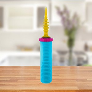 Inflador a Ar Bomba Manual Para Balão - Base Azul Bico Amarelo - 27,5x4,5cm - 1 unidades - Rizzo