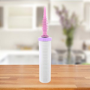 Inflador a Ar Bomba Manual Para Balão - Base Branca Bico Rosa - 27,5x4,5cm - 1 unidades - Rizzo